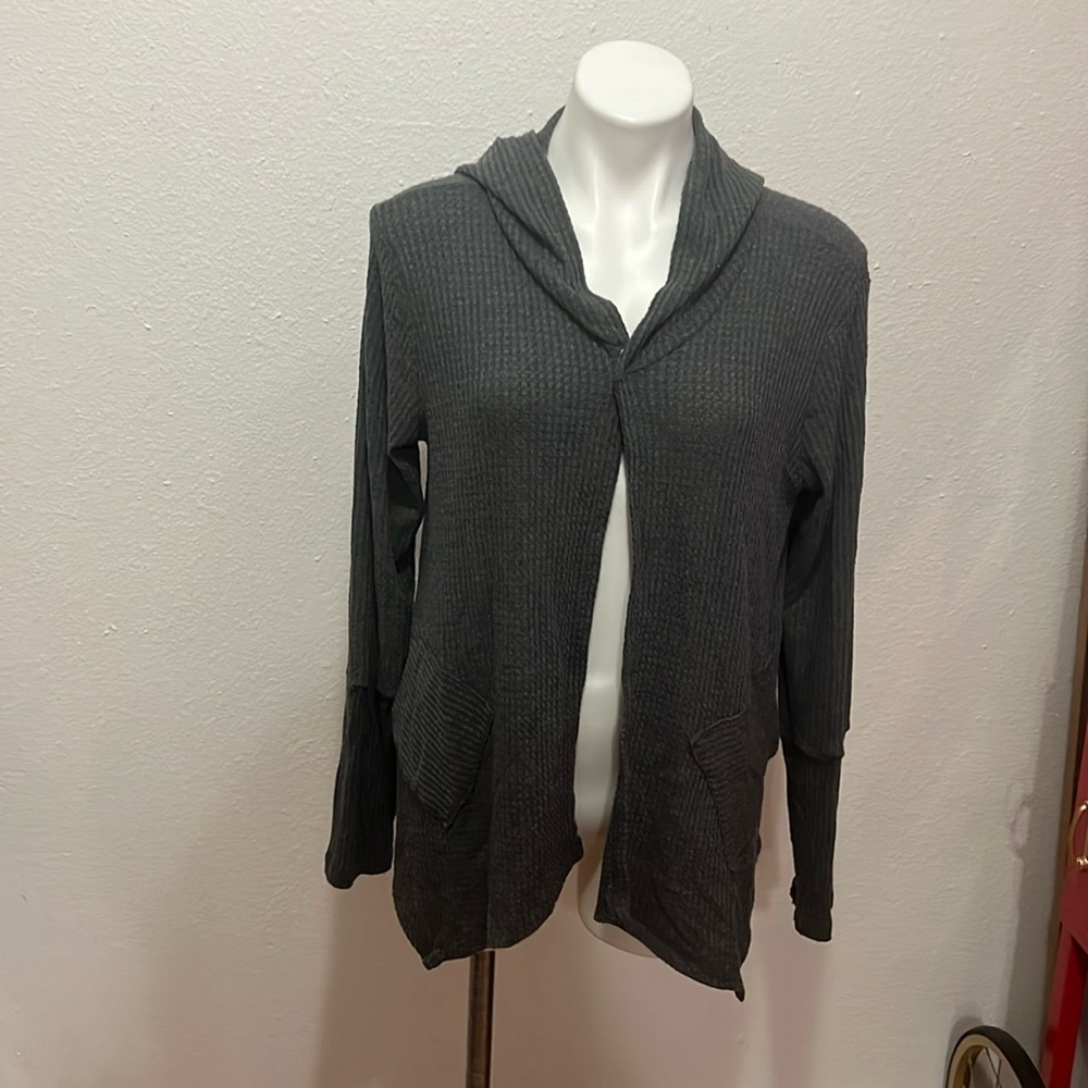 Paper Crane Gray Waffle Knit Hooded Cardigan Sz L